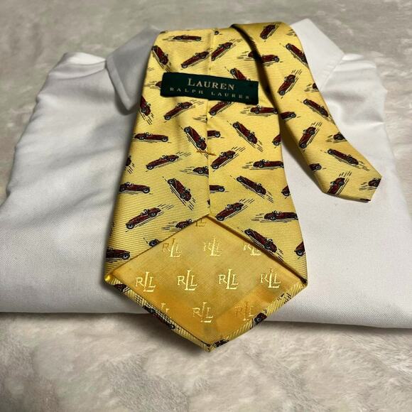 Ralph Lauren Classic Race Car All Over Print Silk Tie 56"x3.5" Pale Yellow & Red - Picture 2 of 8